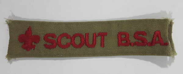 Vintage Boy Scouts of America Scout B.S.A. Olive Green 7/8" x 4" Uniform Strip Fabric Patch Badge