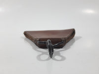 Vintage WWII French Brown Leather Rear Back Suspender Connector Belt Hooks