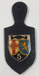 Vintage Bridge Ship Wheel Heraldic Lion 5 Crest Coat of Arms 4" Black Leather Pocket Hanger Badge