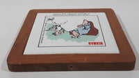 Vintage 1983 Universal Press Syndicate Herman "Dad, I'm writing my life story. Is 'poverty-stricken' one word?" 5 1/2" x 5 1/2" Wood Framed Ceramic Tile Trivet