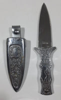 Vintage Engraved Stainless Steel 6 3/4" Long Straight Blade Dagger Boot Knife in Sheath