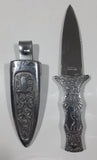 Vintage Engraved Stainless Steel 6 3/4" Long Straight Blade Dagger Boot Knife in Sheath