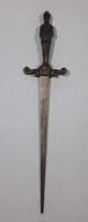 Vintage Joan of Arc Bronze 12" Metal Letter Opener Sword with '1732' Brown Leather Sheath Wall Hanging