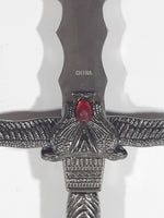 Egyptian Twin Double Winged Armor with Red Bead Mummy and Goddess Themed Dagger Knife Sword Set in Black Leather Sheath Scabbard