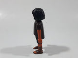 2008 Geobra Playmobil Black Haired Boy Black Bottoms Dark Brown Shirt Brown Laced Sandals 2 7/8" Tall Toy Figure