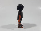 2008 Geobra Playmobil Black Haired Boy Black Bottoms Dark Brown Shirt Brown Laced Sandals 2 7/8" Tall Toy Figure