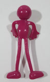 Hot Pink Smiley Face Character 3 3/4" Tall Bendable Rubber Toy Figure