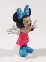 2016 Mattel Disney Junior Minnie Mouse Pink Dress Blue Bow Blue Shoes 3 1/4" Tall Toy Figure DTR37