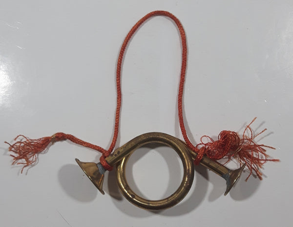 Brass French Horn Small 4" Wide Hanging Ornament with Tassels Made in India