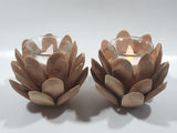 Pine Cone or Opening Flower Wood and Glass Tealight Candle Holder 5" Wide