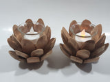 Pine Cone or Opening Flower Wood and Glass Tealight Candle Holder 5" Wide