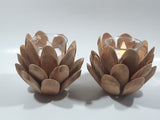 Pine Cone or Opening Flower Wood and Glass Tealight Candle Holder 5" Wide