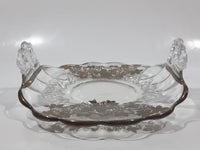 Vintage Leaves Berries and Birds Pattern Silver Overlay 6 1/2" x 7" Wide Glass Candy Serving Dish with Ornate Handles