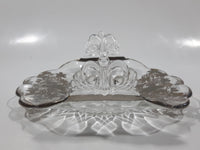 Vintage Leaves Berries and Birds Pattern Silver Overlay 6 1/2" x 7" Wide Glass Candy Serving Dish with Ornate Handles