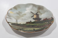 Vintage Dutch Windmill Themed Miniature 3" Gold Trimmed Fine Bone China Plate Made in England