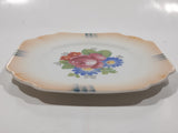 Vintage Victoria Czechoslovakia NU Blue Red Pink Flower Themed 6 1/2" Hand Painted Porcelain Plate