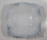 Vintage Indiana Style Sawtooth Edge Scalloped Iridescent Light Blue 7" x 7" Hobnail Milk Glass Candy Dish