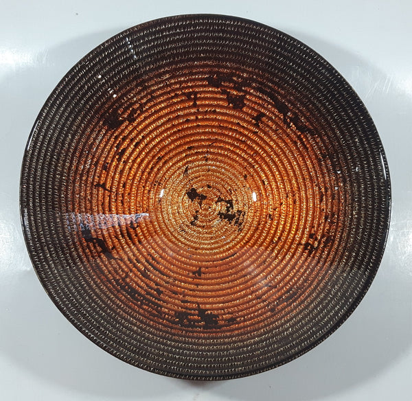Orange and Black Circular Raised Texture 9 1/2" Painted Art Glass Bowl