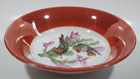 Antique German Colorful Birds and Pink Flower Themed Orange Amber Lustreware 9 1/4" Hand Painted Porcelain Bowl