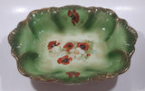 Antique Green Gold Trimmed Red and White Poppy Flower Themed 10" x 12 1/4" Hand Painted Porcelain Bowl
