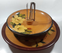 Vintage Dall Craft Vancouver HMO Nutcracker Two Tier Hand Painted Flower Pattern Wood Platter