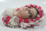 Vintage Woman Head Green Headband with Pink and White Doily Lace Bonnet