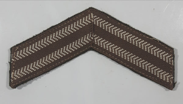 Vintage Canadian Army Corporal Rank Dull White Thread Chevron on Khaki 2 1/2" x 4 3/4" Shoulder Fabric Patch Badge