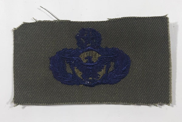 Vintage USAF US Air Force Senior Security Police Dark Blue Thread Olive Green 1 5/8" x 3" Fabric Patch Badge Insignia