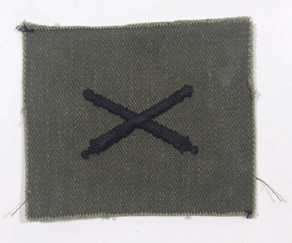 Vintage US Army Field Artillery Crossed Cannons Black Thread Olive Green 2 1/8" x 2 1/2" Fabric Patch Badge Insignia