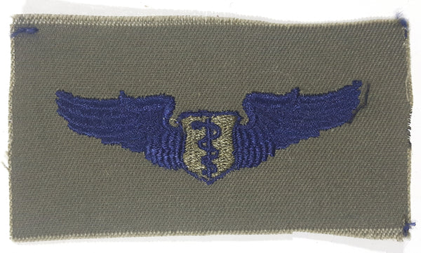 Vintage USAF US Air Force Flight Medic Dark Blue Thread Olive Green 2 1/8" x 3 3/4" Fabric Patch Badge Insignia