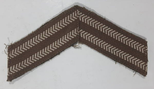 Vintage Canadian Army Corporal Rank Dull White Thread Chevron on Khaki 2 1/2" x 4 3/4" Shoulder Fabric Patch Badge