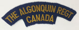 Vintage The Algonquin Regt Canada Yellow Thread on Blue 1 3/4" x 5 1/4" Fabric Patch Badge Insignia