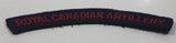 Royal Canadian Artillery Arched Shoulder Title Black with Red Letters 3/4" x 5" Fabric Patch Badge