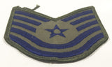 Vintage U.S. Air Force Technical Sergeant Dark Blue Thread on Olive Green 3 1/2" x 3 1/2" Fabric Patch Badge Insignia