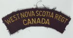 Vintage Canadian West Nova Scotia Regt Canada Regiment Gold Thread on Dark Red 1 1/4" x 4 1/2" Fabric Patch Badge Insignia