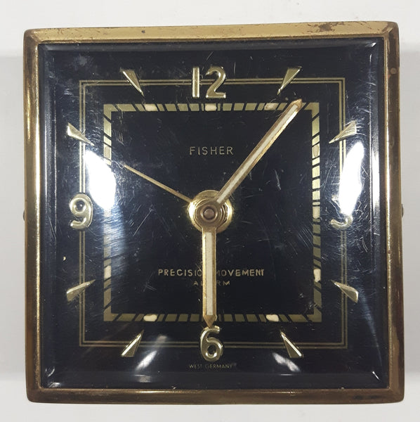 Vintage Fisher Precision Movement Black Face Travel Alarm Clock Made in West Germany