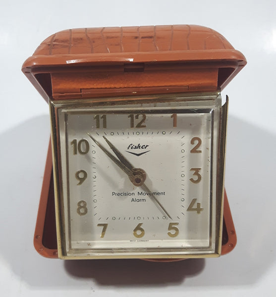 Vintage Fisher Precision Movement Brown Hard Plastic Cased Travel Alarm Clock Made in West Germany
