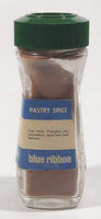 Vintage Blue Ribbon Pastry Spice Net 1 1/4 Oz. 4 1/4" Tall Glass Spice Jar