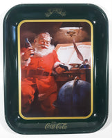 Vintage 1983 Enjoy Coca-Cola Santa Claus Good Boys and Girls Dark Green Metal Beverage Serving Tray