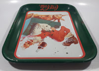 Vintage 1989 Coca-Cola Santa with Deer Green Metal Beverage Serving Tray