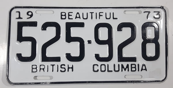 Vintage 1973 Beautiful British Columbia White with Black Letters Metal Vehicle License Plate Tag 525 928
