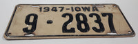 Vintage 1947 Iowa White with Black Letters Metal Vehicle License Plate Tag 9 - 2837