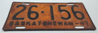 Vintage 1947 Saskatchewan Orange with Black Letters Metal Vehicle License Plate Tag 26 156