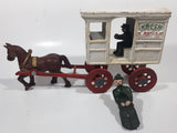 Vintage Fresh Milk Delivery Horse Drawn Wagon Carriage White and Red 11" Long Cast Iron Toy with Extra Driver