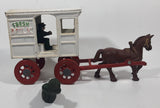 Vintage Fresh Milk Delivery Horse Drawn Wagon Carriage White and Red 11" Long Cast Iron Toy with Extra Driver
