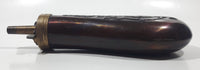 Antique 19th Century Lyman Deer and Foliage Design Bulb Shaped 7 1/4" Copper Metal Rifle Gun Powder Flask Bottle