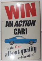 Rare Vintage Win An Action Car! in the ESSO all-out quality celebration! Blue 1967 Ford Mustang Fastback Large 24" x 36" Thin Cardboard Original Store Advertising Sign