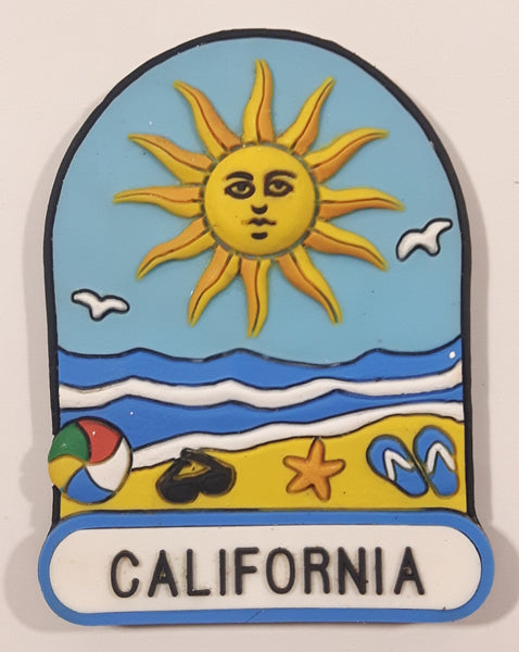 California Sun and Beach Themed 2" x 2 1/2" 3D Rubber Fridge Magnet Travel Souvenir