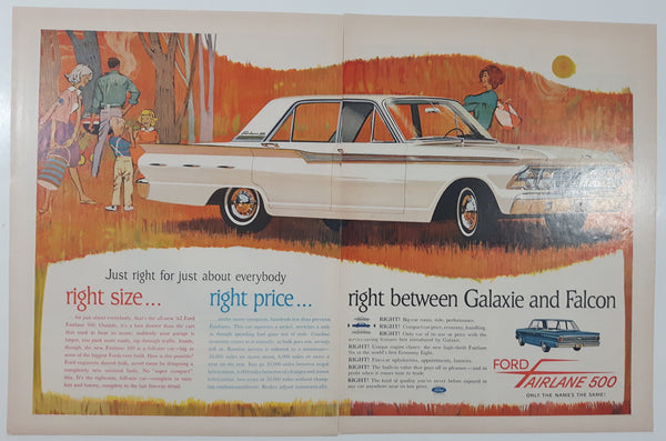 1962 Saturday Evening Post 1962 Ford Fairlane 500 13 1/2" x 20 1/2" Magazine Print Ad