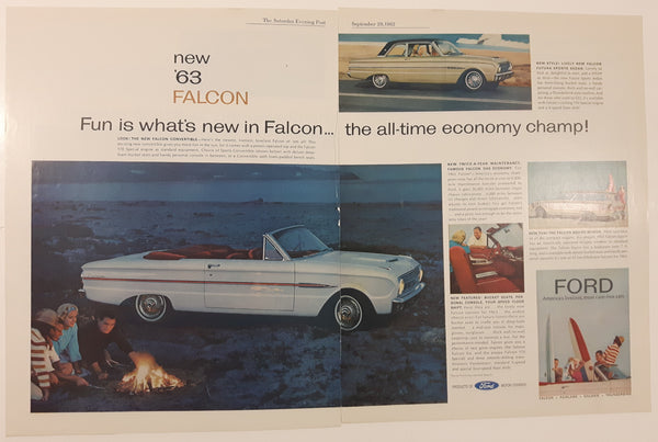 1963 Saturday Evening Post 1963 Ford Falcon Convertible 13 1/2" x 21" Magazine Print Ad